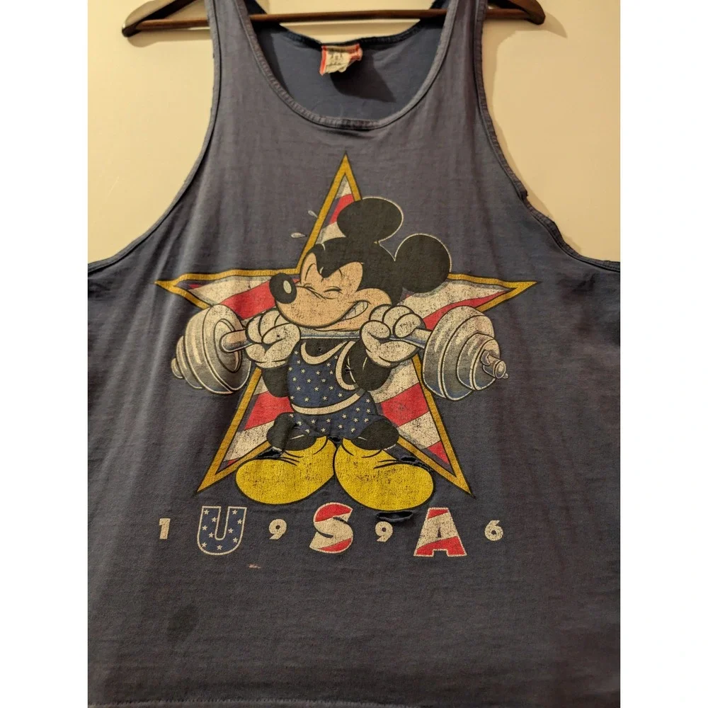 Disney Tank Top Mens Large Blue Fair 1996 USA Olympics Mickey Mouse Vintage 90s